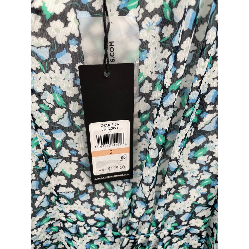 KARL LAGERFELD NWT Floral Long Sleeve V Neck Ruffle Hem Dress // 2 - Picture 6 of 12